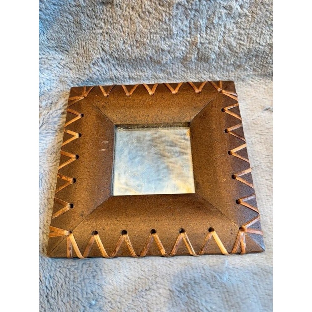 Vintage 2003 Intercontinental Art Compton Wood Embossed Square Mirror 6x6 Boho